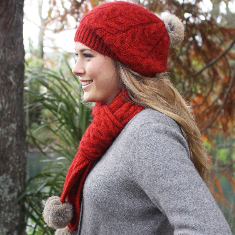 Relaxed Cable Beanie With Pompom