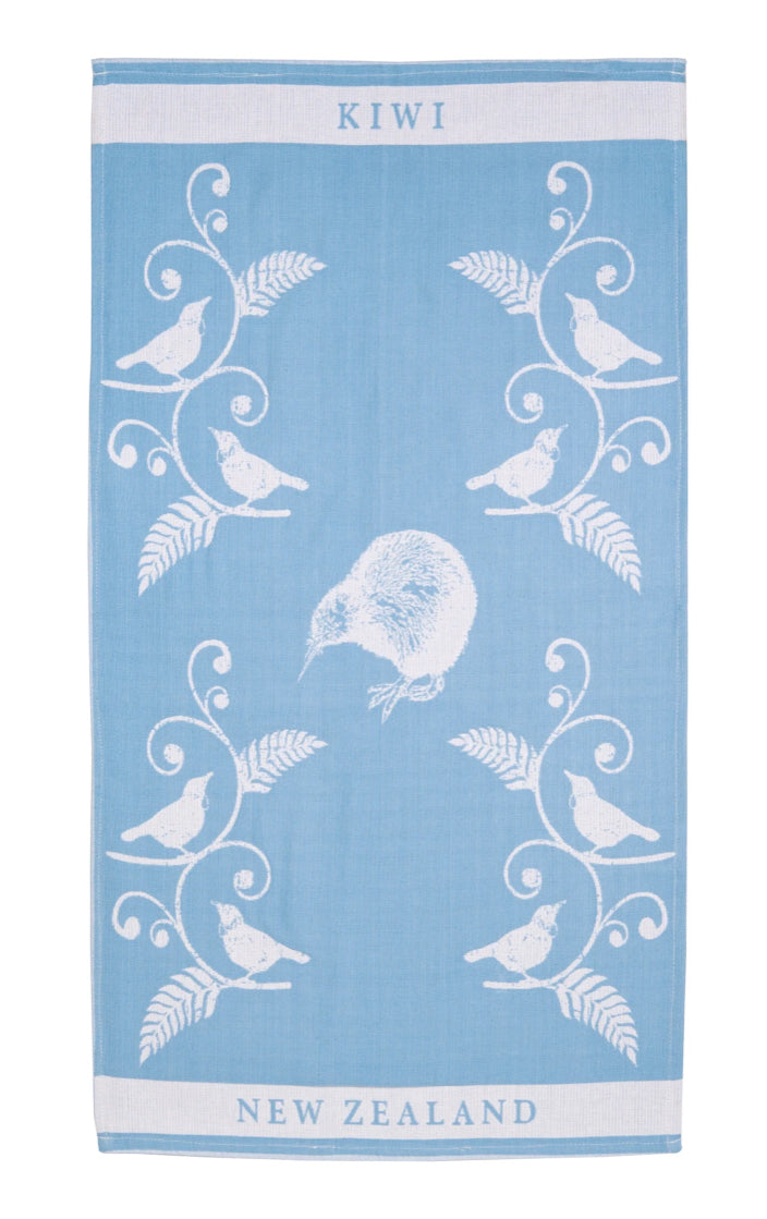 Jacquard Tea Towel With Kiwi and Tui Design