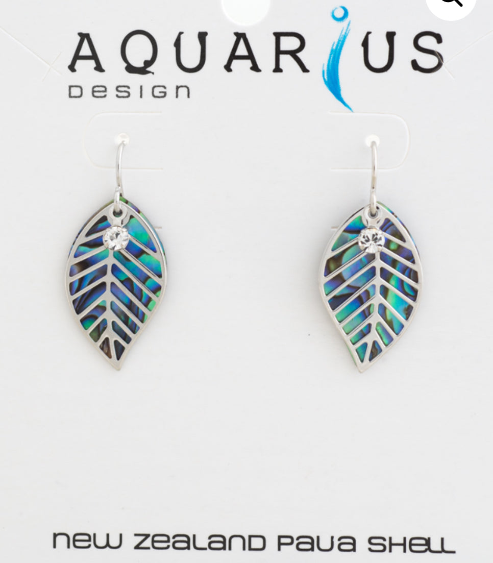 Paua Leaf Filigree Earrings With Crystal
