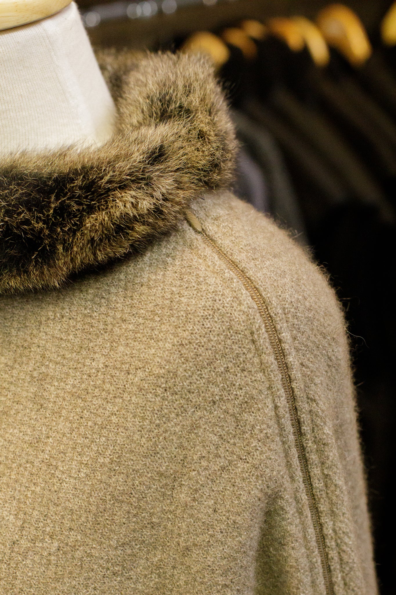 Possum Merino Fur Trim Zip Poncho