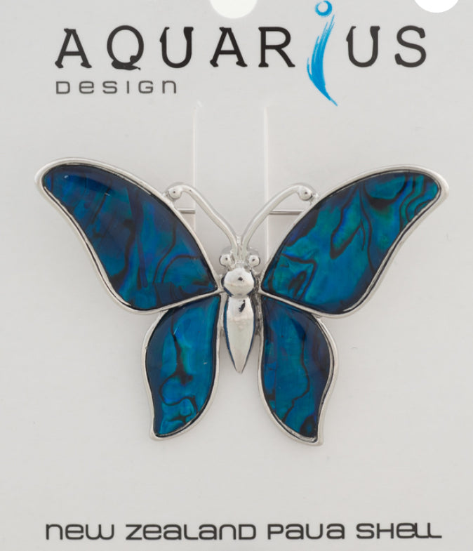 Blue Paua Butterfly Brooch
