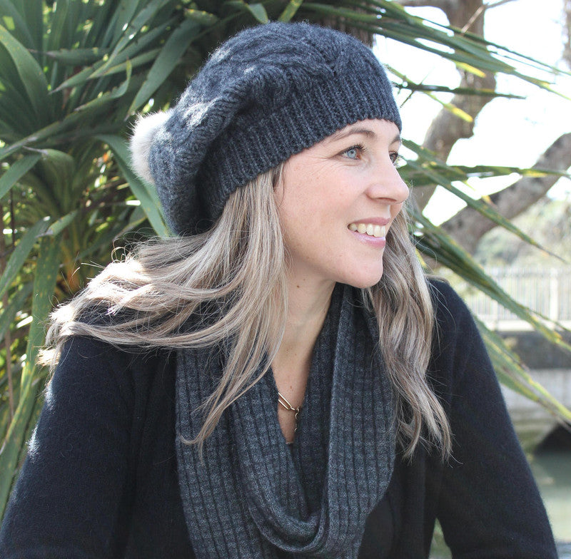 Relaxed Cable Beanie With Pompom