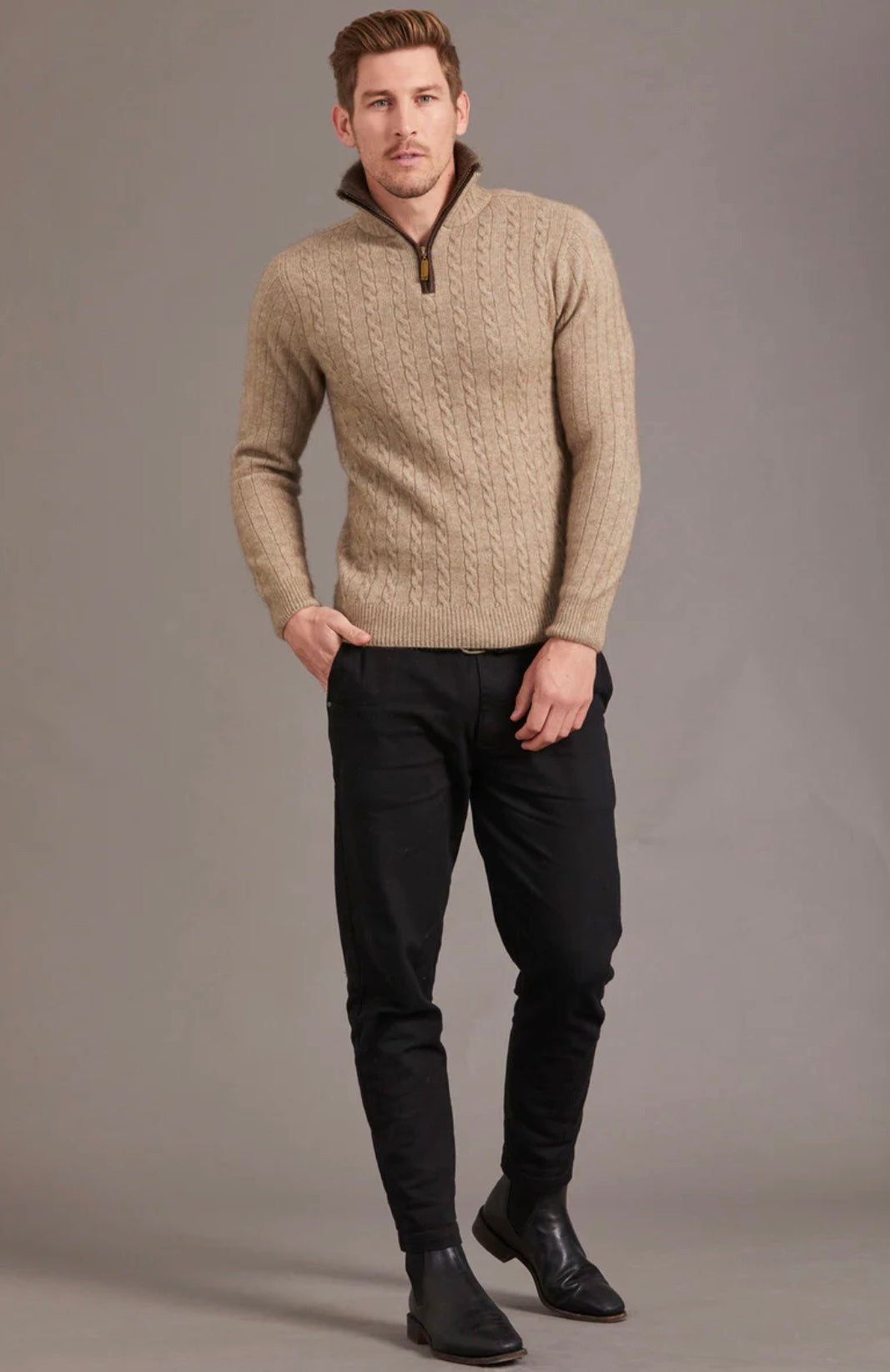 Cable Jersey With Contrast Trim