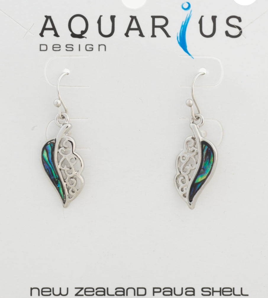 Paua Leaf Earrings With Intricate Design