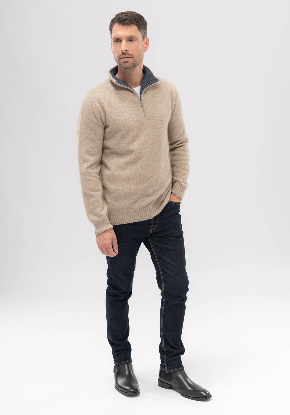 Contrast Half Zip Sweater