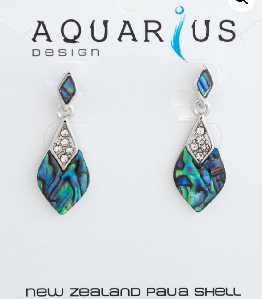 Paua Diamond Shape With Crystal Earrings
