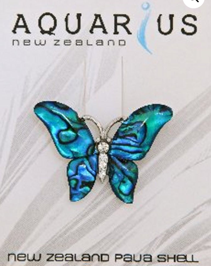 Blue Paua Crystal Butterfly Brooch
