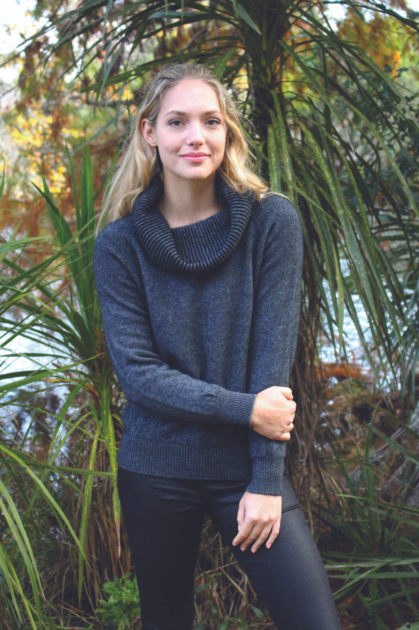 Curved Hem Cowl Neck Jumper