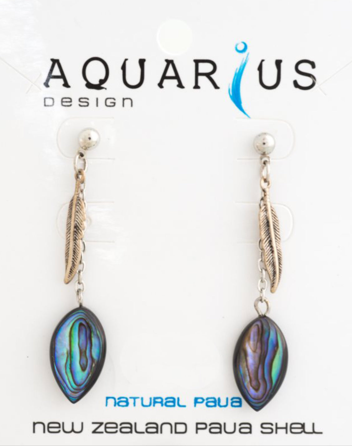 Paua Leaf With Metal Feather Earrings