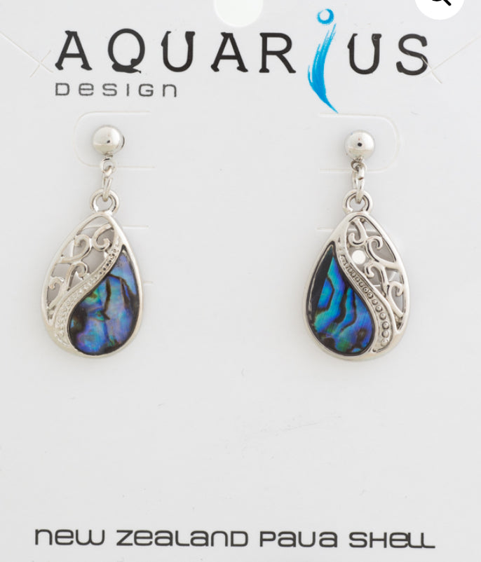 Mitre Floating Paua Filigree Teardrop Post Earrings
