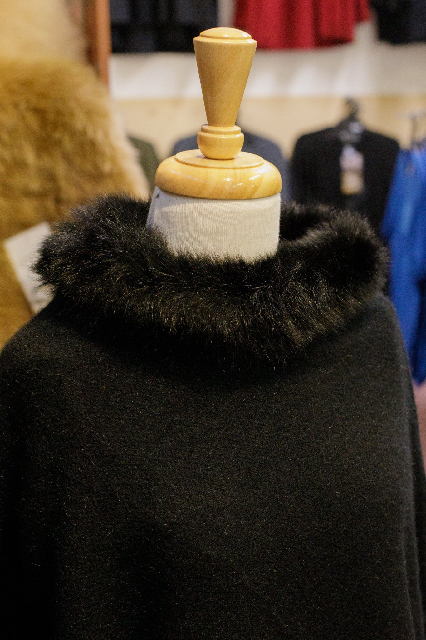 Possum Merino Fur Trim Zip Poncho