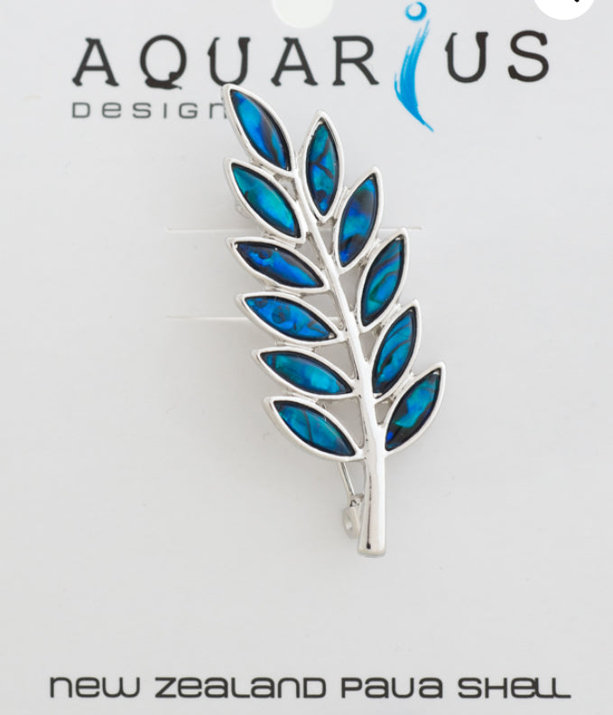 Blue Paua Fern Brooch