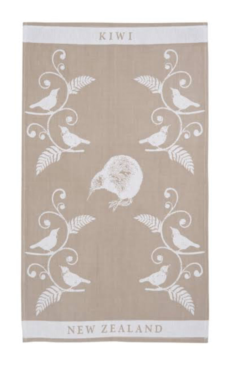 Jacquard Tea Towel With Kiwi and Tui Design
