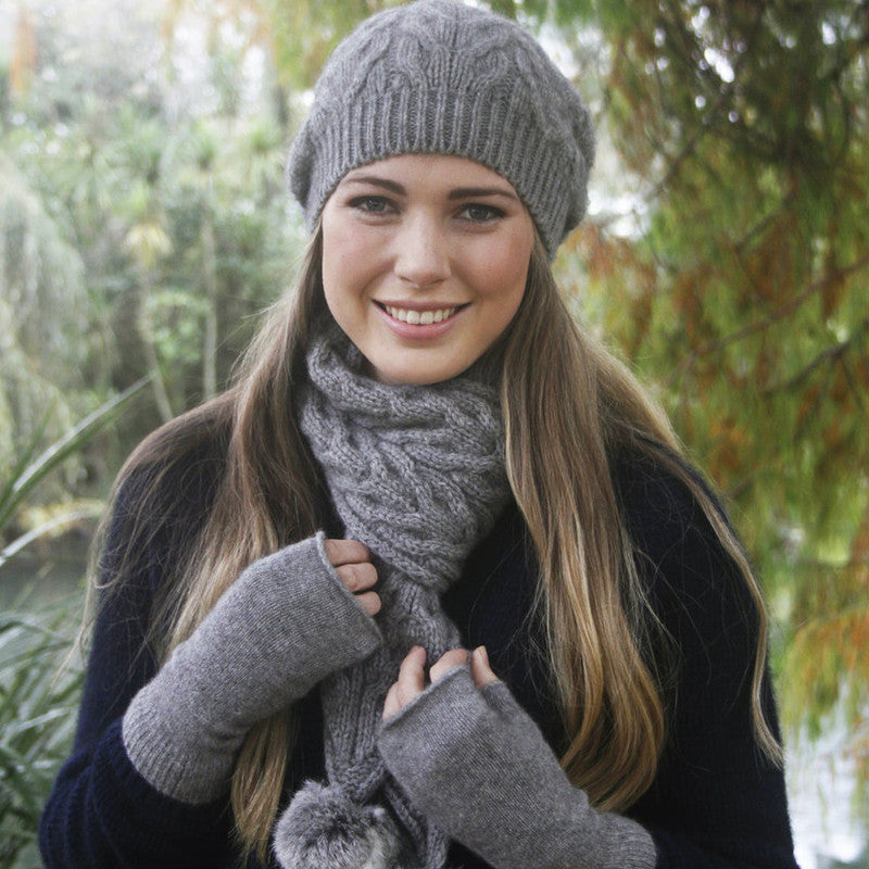 Relaxed Cable Beanie With Pompom
