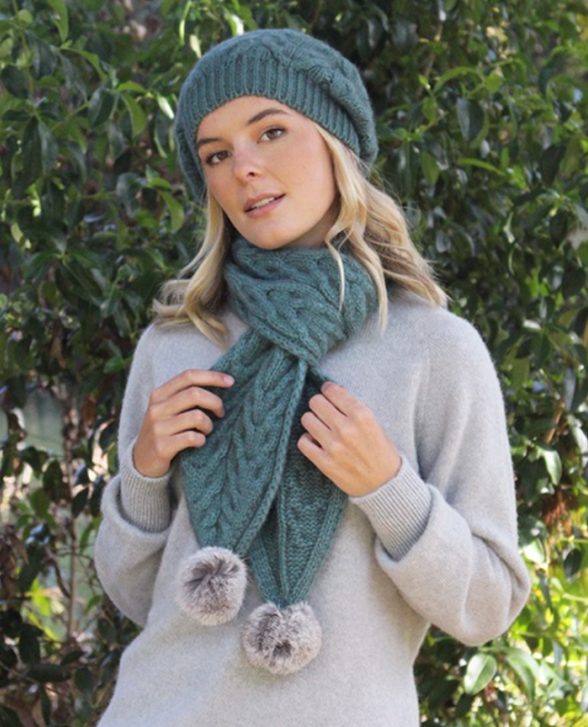 Relaxed Cable Beanie With Pompom