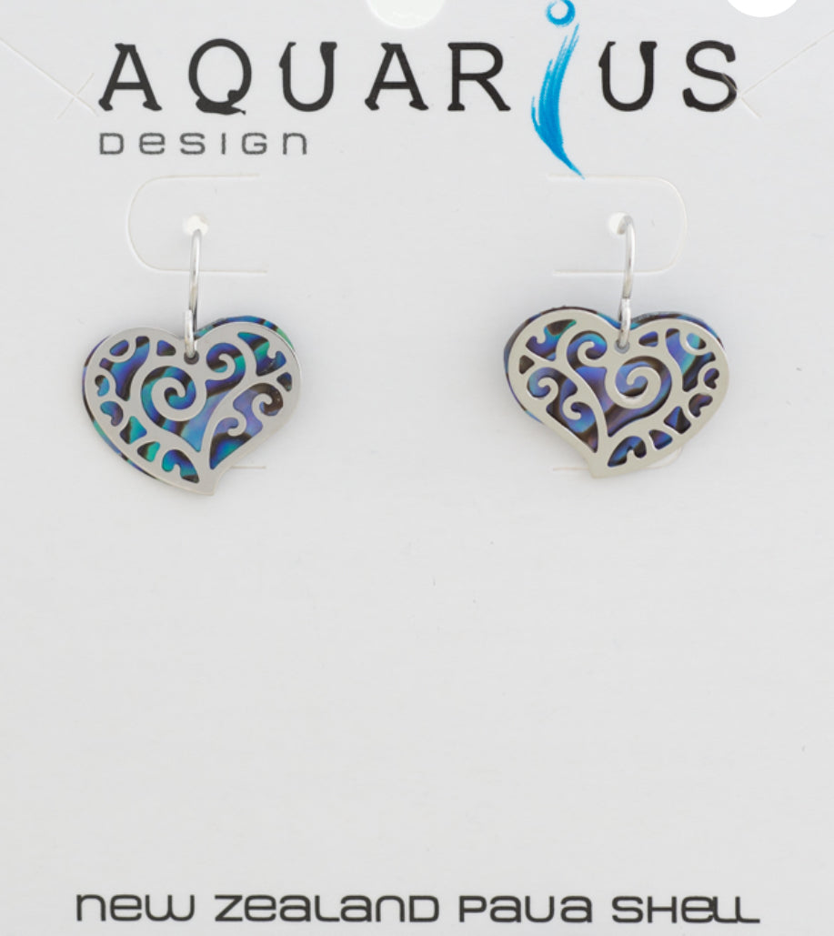 Paua Heart Filigree Earrings