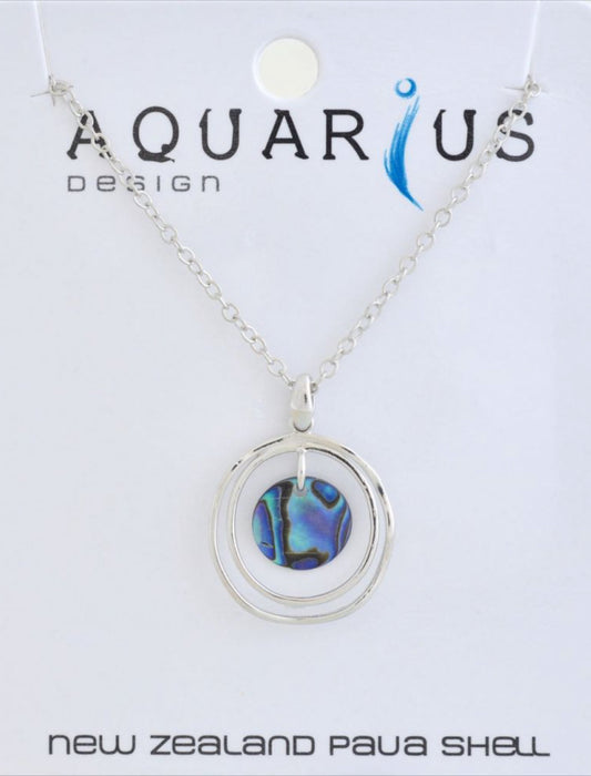 Paua Circle on Rhodium Rings Pendant