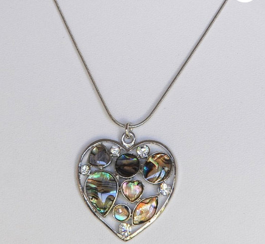 Paua Heart With Crystal Necklace