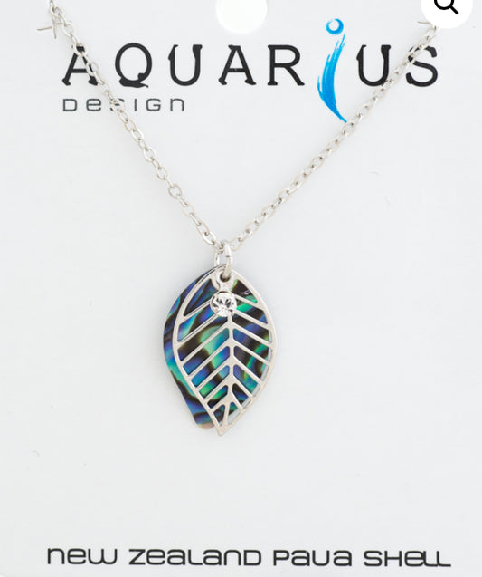 Paua Leaf Filigree Necklace With Crystal