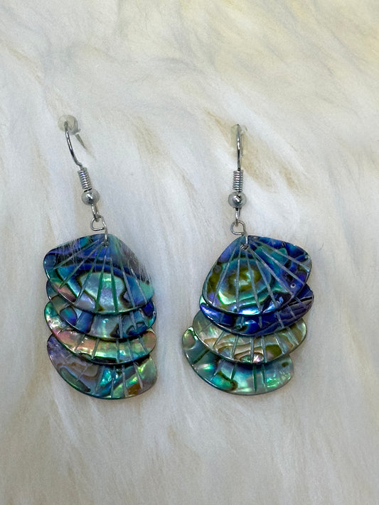 Paua Fan Shell Drop Hook Earrings