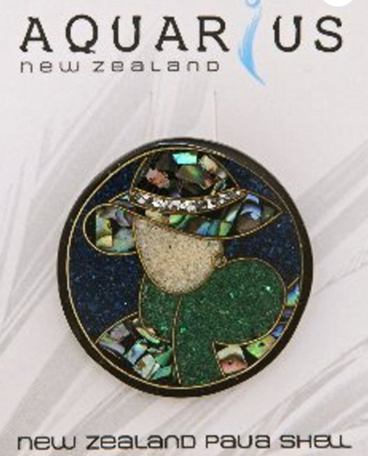 Paua Ladies Hat Round Brooch Small