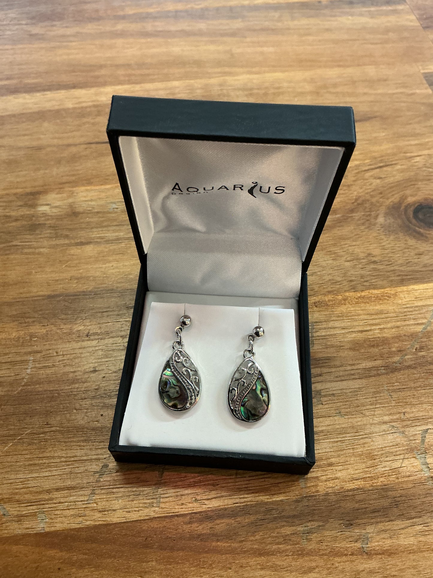 Mitre Floating Paua Filigree Teardrop Post Earrings