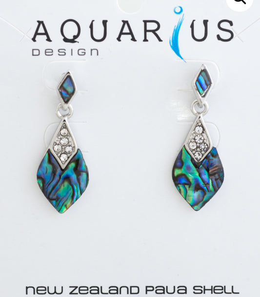 Paua Diamond Shape With Crystal Earrings