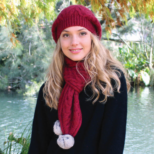 Relaxed Cable Beanie With Pompom