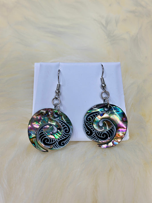 Paua Shell Maori Koru Hook Earrings