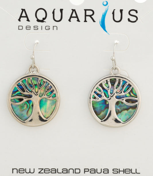 Paua Kauri Tree Hook Earrings
