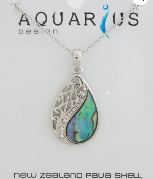 Mitre Floating Paua Filigree Teardrop Pendant