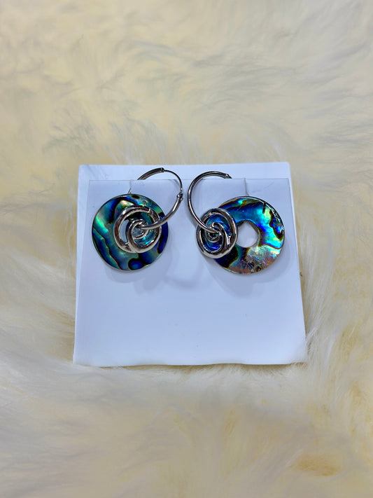 Paua Donut On Spiral Sleeper Earrings