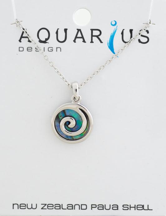 Paua Metal Koru Pendant
