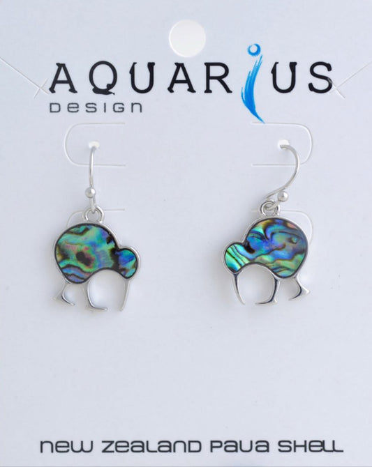 Natural Paua Walking Kiwi Earrings