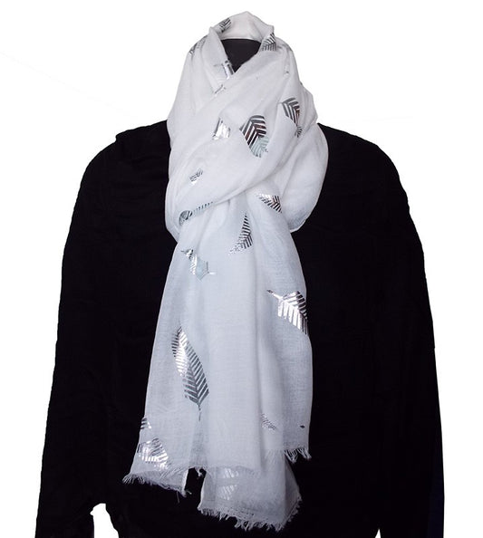 White with Silver Fern Scarf